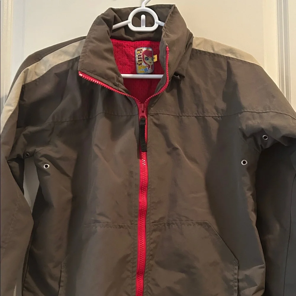 Palty ZipUp Nylon mesh lined Jacket hidden hood pockets vented armpit kid size S